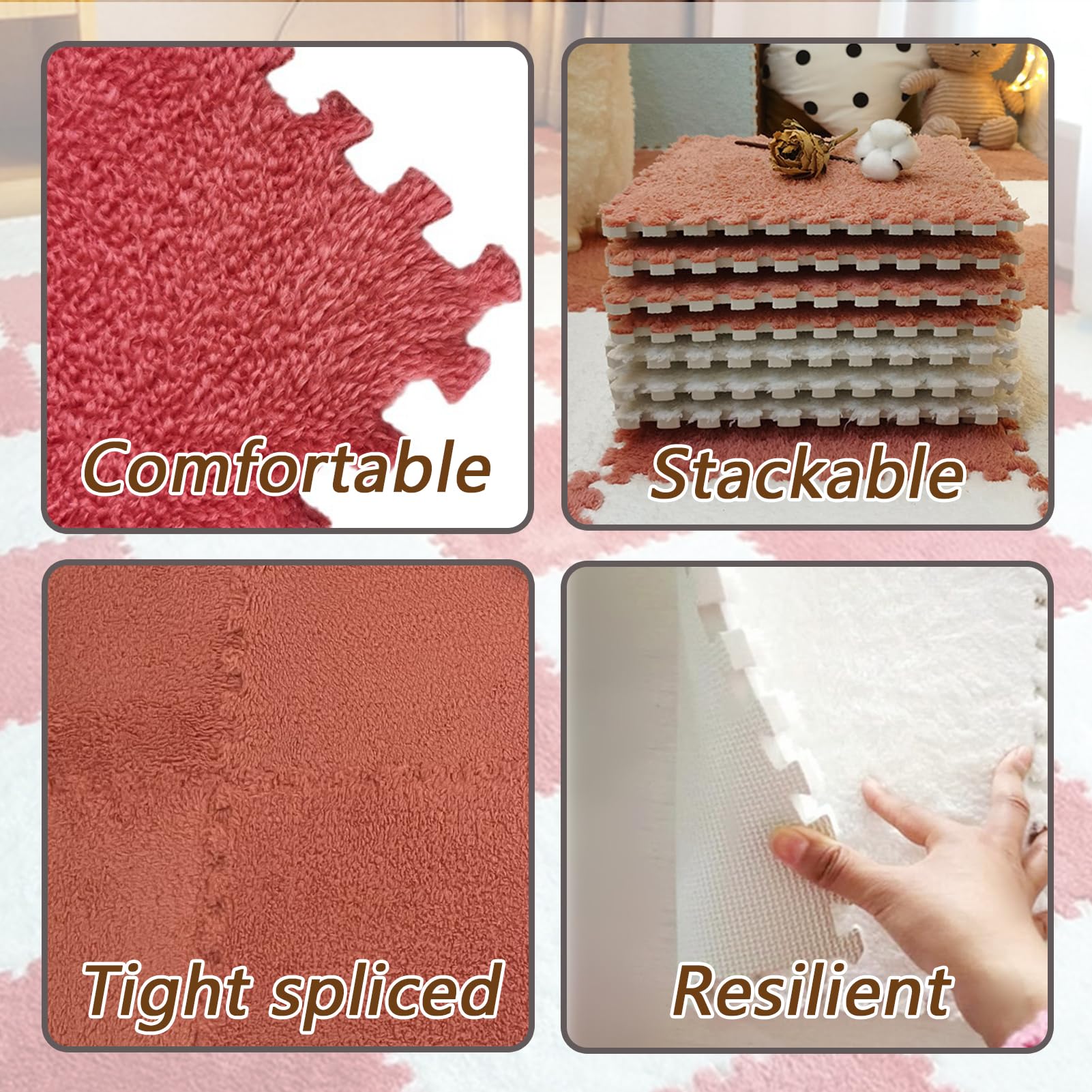 16 Stück Ineinander Greifende Teppichfliesen für Den Boden, Puzzle-Schaumstoff-Bodenmatte, Plüsch-Puzzle-Spielmatte