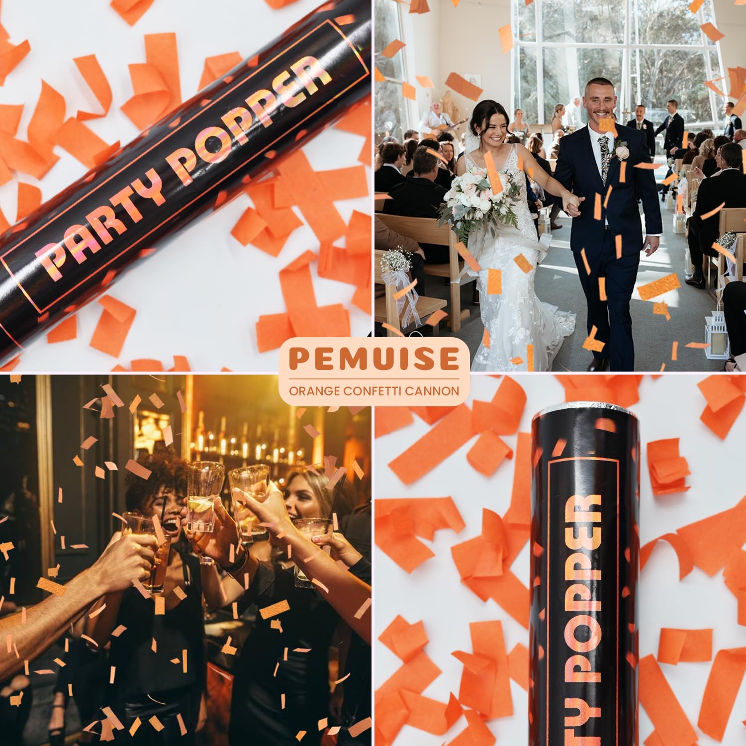 Lot de 12 canons à confettis orange biodégradables de 30,5 cm pour fête de mariage, fête de mariage, lancement jusqu'à 4,5 à 7,6 m pour Noël, anniversaire, remise de diplôme, Nouvel An