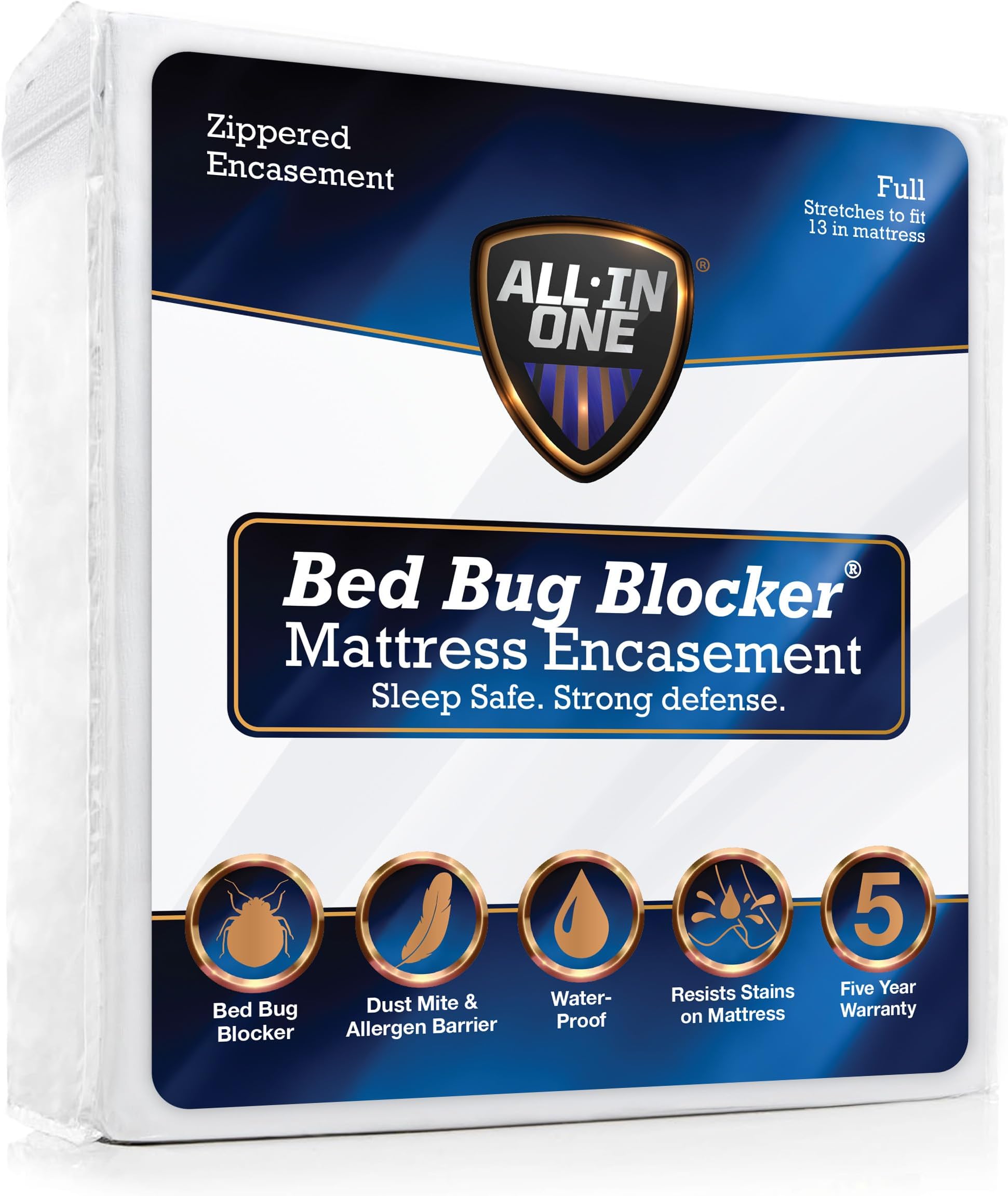 All-in-One Mattress Protector, Zippered Encasement, Water & Stain Resistant, Triple Seal Protection, Full, White