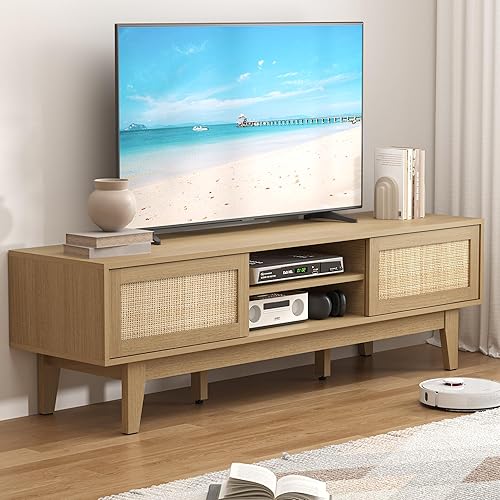 Miniatura 12 de Soporte de TV para TV de 65 pulgadas, moderno centro de entretenimiento acanalado consola de TV con almacenamiento, consola multimedia de puerta