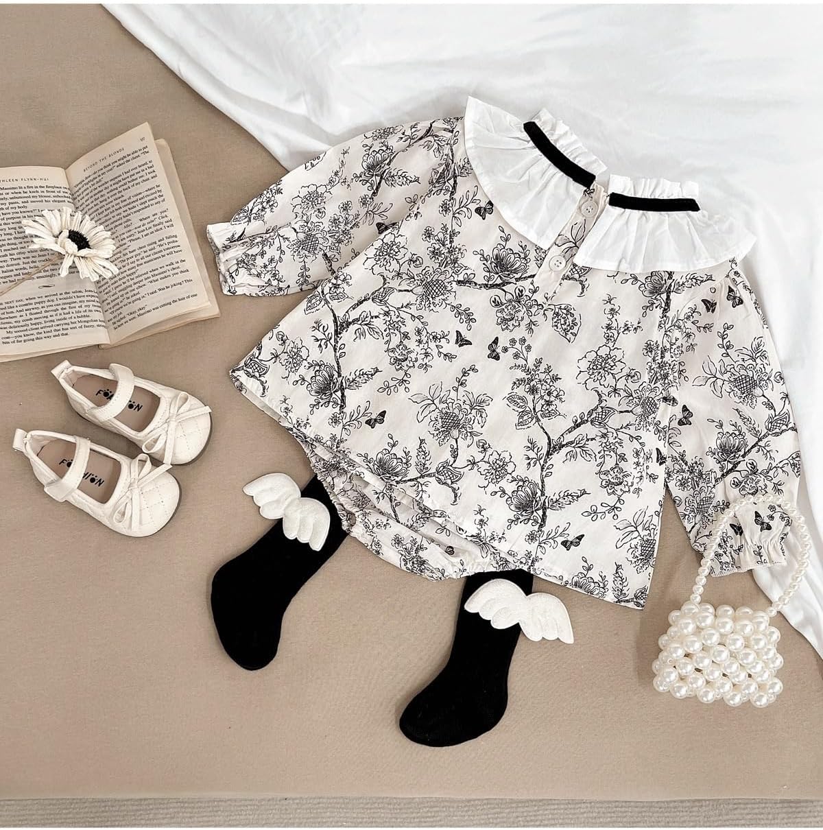 新款简约休闲风婴儿秋季套装女宝宝花边蝴蝶结长袖上衣+三角包屁裤两件套,适合日常生活,派对穿搭,舒适方便 - Image 2