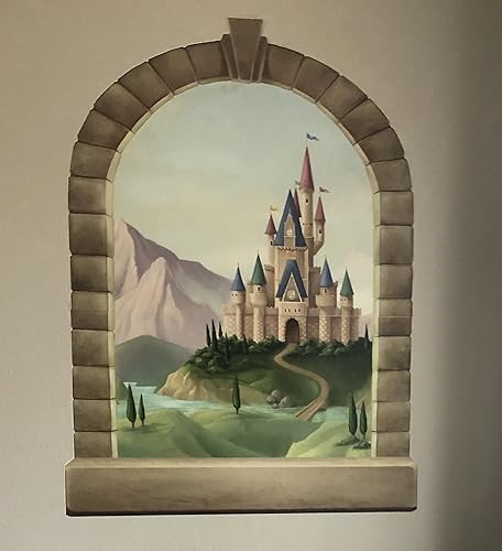 Miniatura 4 de Romántico cuento de hadas princesa castillo ventana niña decoración decoración decoración para dormitorio de niños, pequeño mural calcomanía de