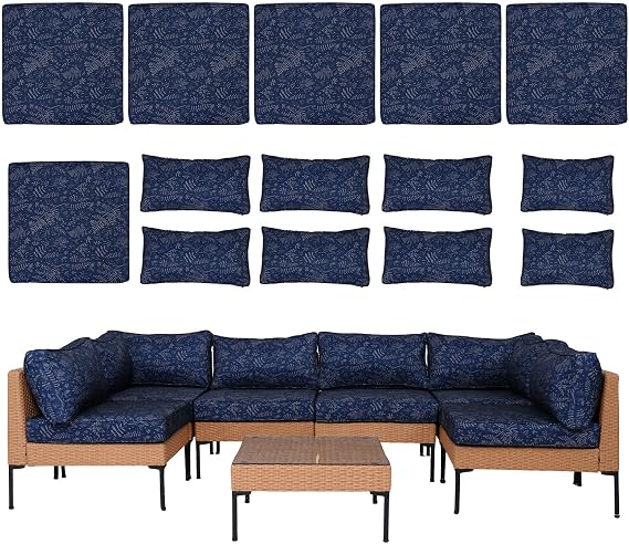 14 Piece Outdoor Patio Cushion Covers Replacement Waterproof with Zipper for 6-Seater Sectional Couch Chair Patio Furniture Conversation Sofa Seat Cushions Slipcovers Set, Only Cover