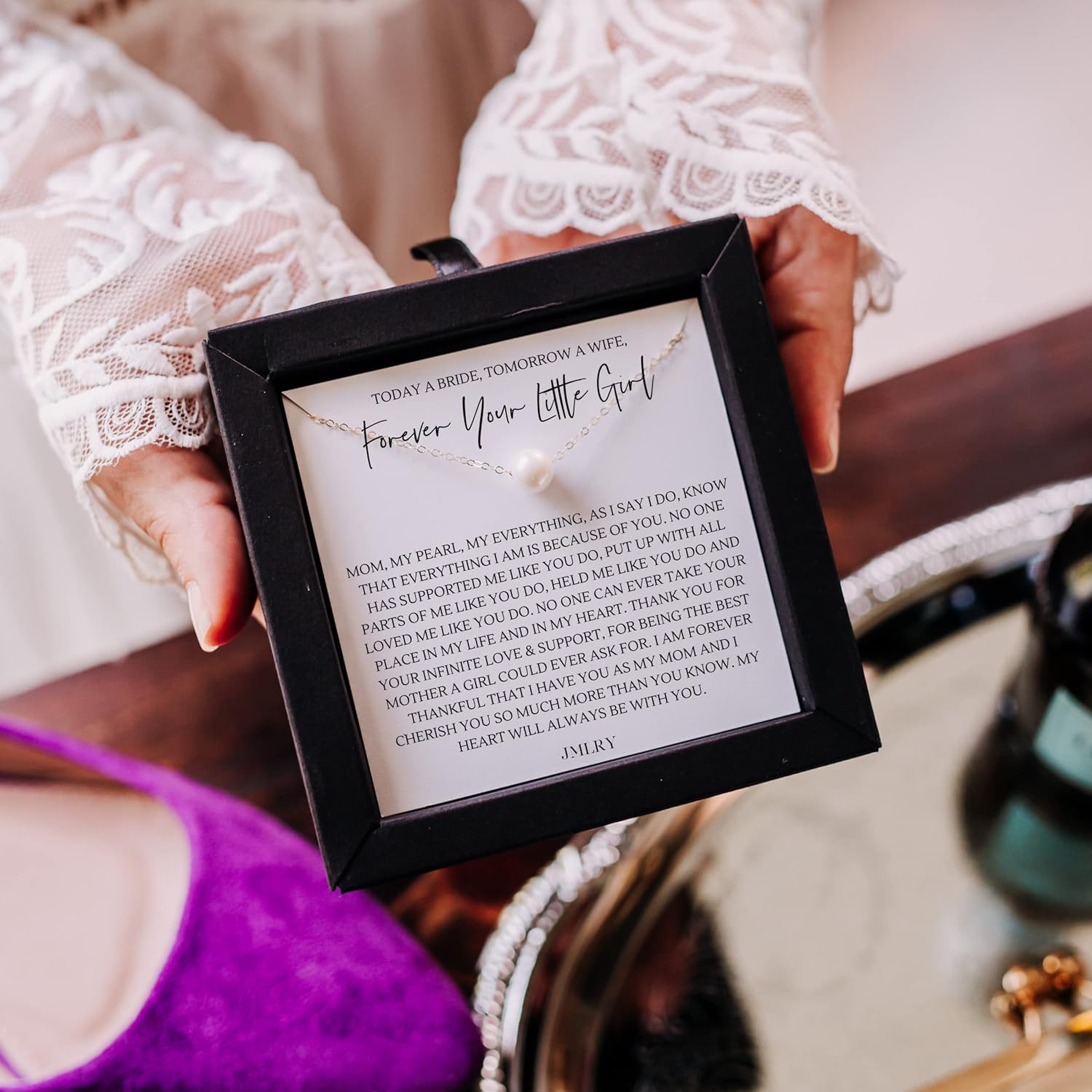 Gifts for Mom on Wedding Day from Bride/Groom - Forever Your Little Girl/Boy - Pearl Necklace - Image 6