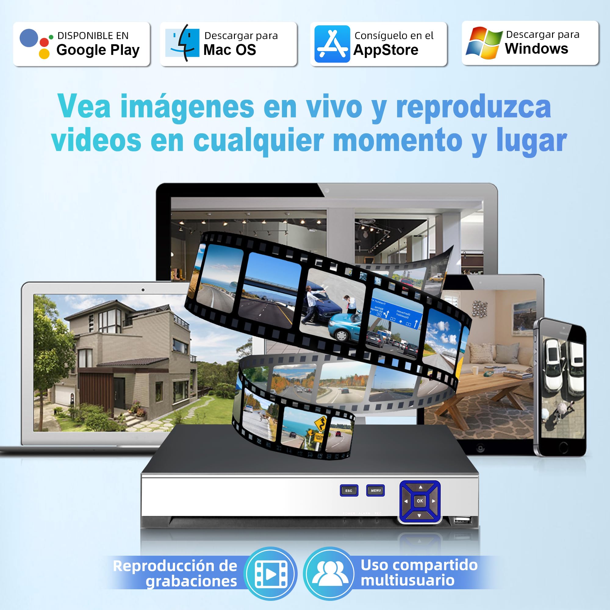 Juego de cámaras de vigilancia 4K para Exteriores, 8 Canales PoE con Disco Duro de 1 TB, Grabador de vídeo en Red para Sistema de cámara CCTV para Seguridad en el hogar, Solo Funciona con cámaras IP