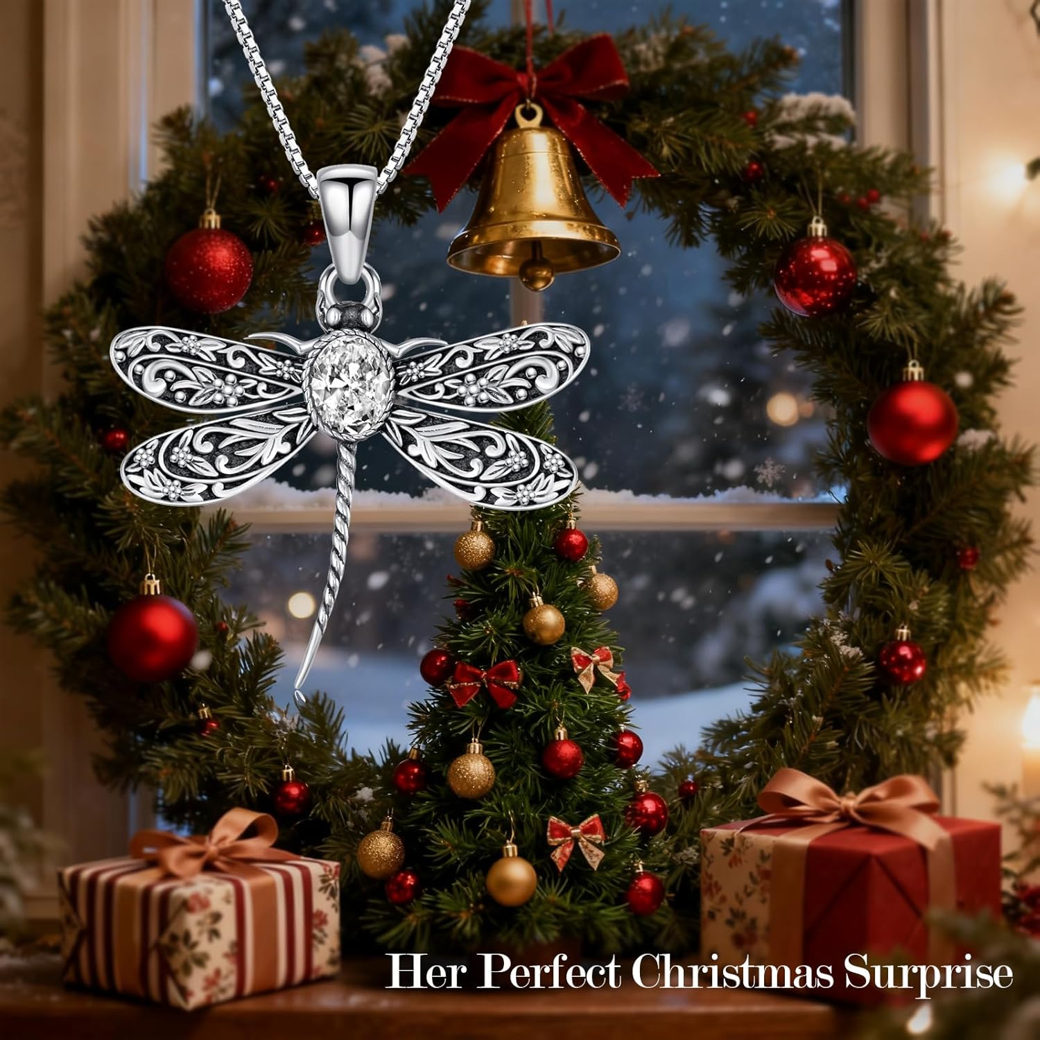 Vintage Dragonfly Necklace for Women 925 Sterling Silver, Oval Birthstone Dragonfly Pendant Boho Jewelry Birthday Gift for Her, Mom, Grandma - Image 7