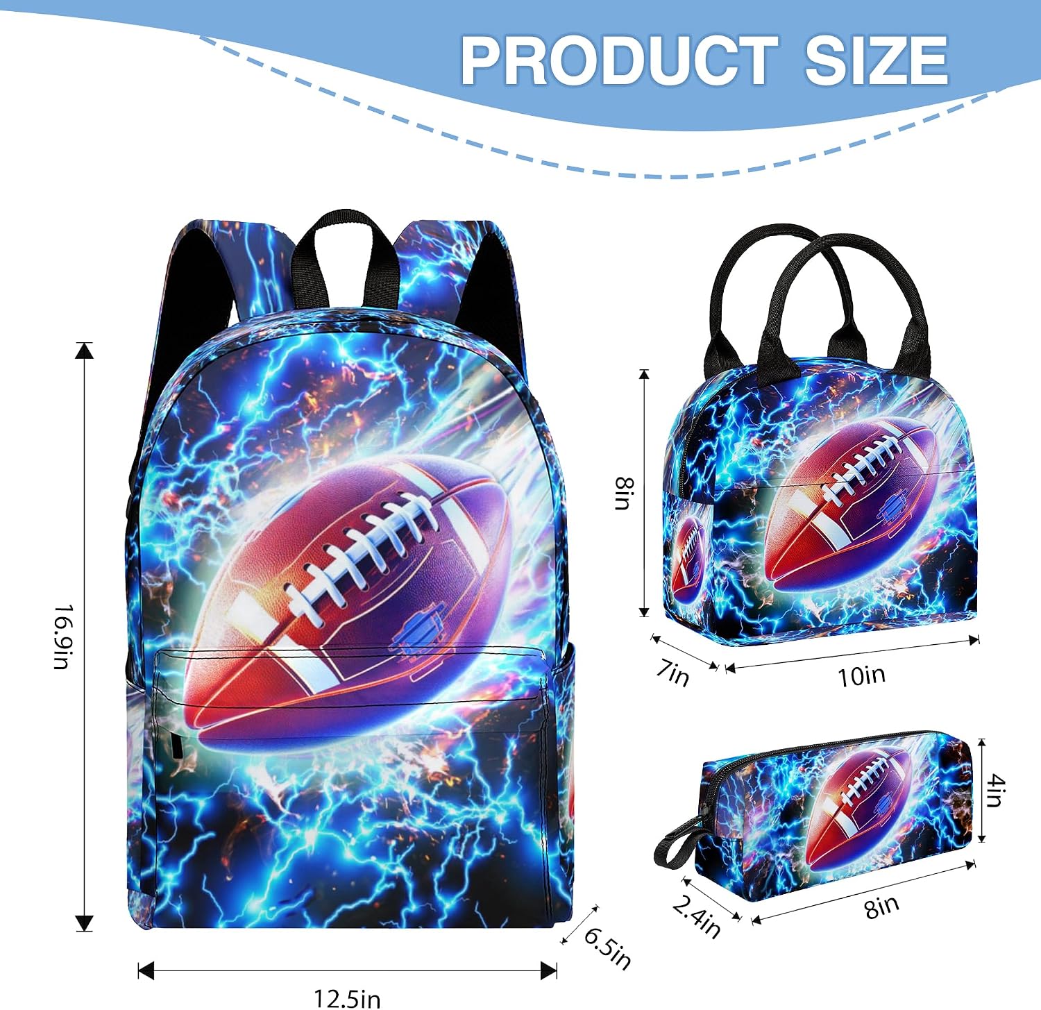3PCS Backpack for Boys Girls, Kids Back To School Backpack Sets with Lunch Bag Pencil Case, Large Capacity 17 Inch Bookpack 3 in 1 Set for Teens Elementary Middle High School Students (Football) image 2