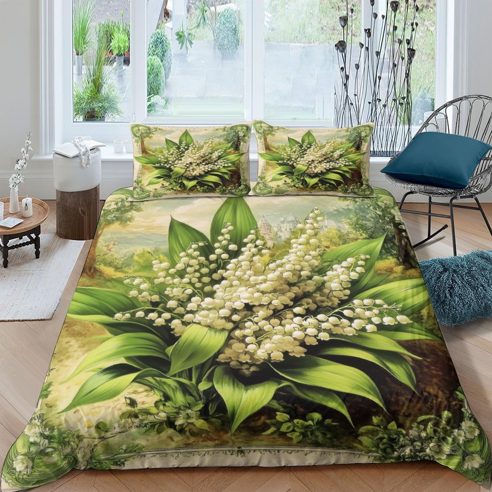 Ctjqhvkz Style-5 3D Printed Lily Of The Valley Fitted Sheet Microfiber Soft Green Floral Mattress Cover Bedroom Guest Room Decor Single（135X200cm）