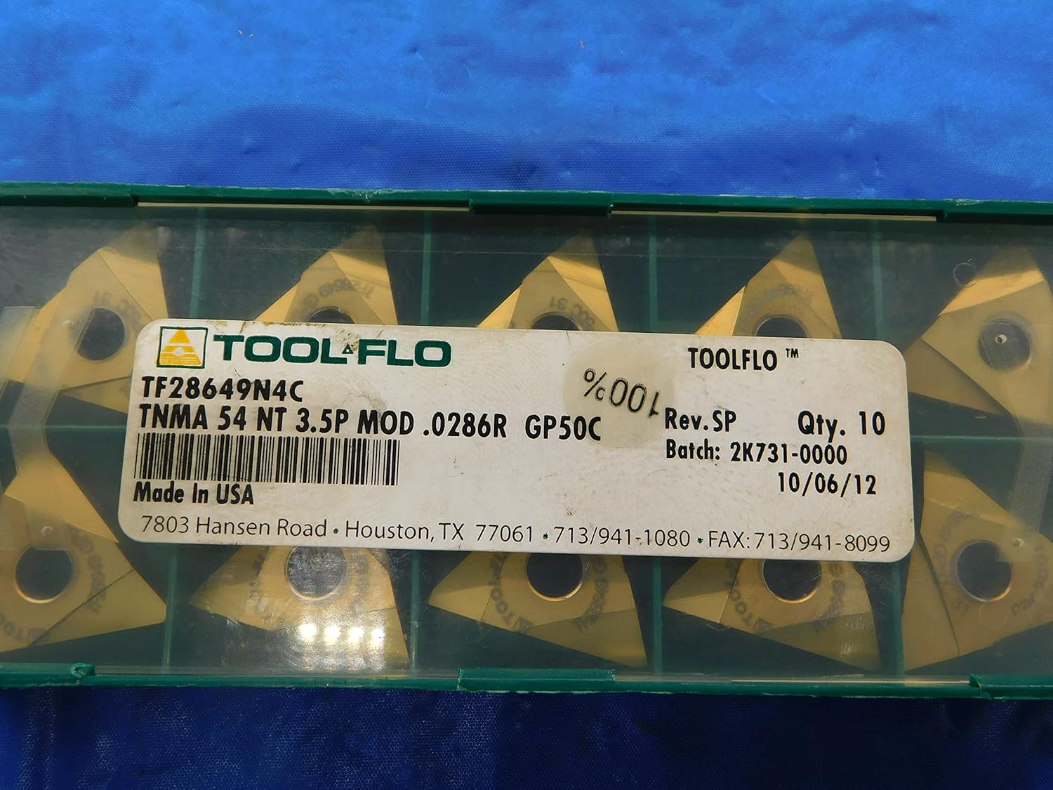 10PCS Tool FLO TNMA 54 NT 3.5 MOD .0286R GP50C TiN CRABIDE Threading Inserts - FAX-MB6264