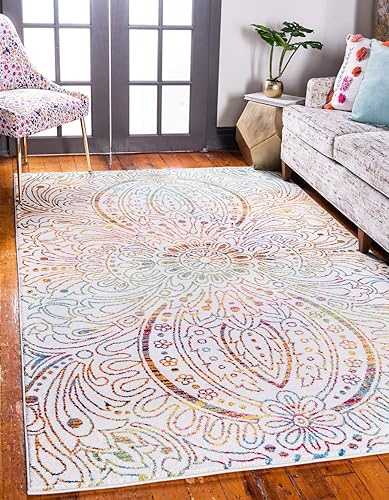 Miniatura 11 de Unique Loom colección Lyon - Alfombra abstracta y moderna, Polipropileno, Marfil/rojo