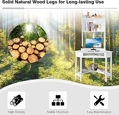 Miniatura 5 de COSTWAY Escritorio esquinero con gabinete, escritorio de esquina compacto para computadora, mesa de estudio y escritura con bandeja para teclado y