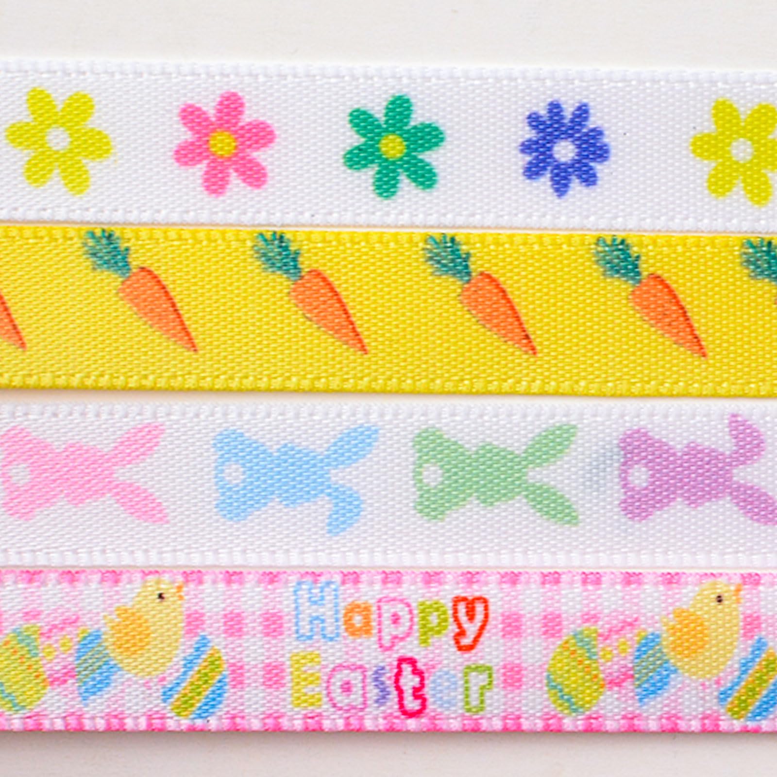 4 Rotoli Di Nastro In Gros Grain Per Pasqua, 18,3 M Totali, Larghezza 1,6 Cm, Con Stampa Di Coniglietti, Uova E Scritte Happy Easter, Per Decorazioni Fai Da Te, Cesti Regalo E Craft - 2