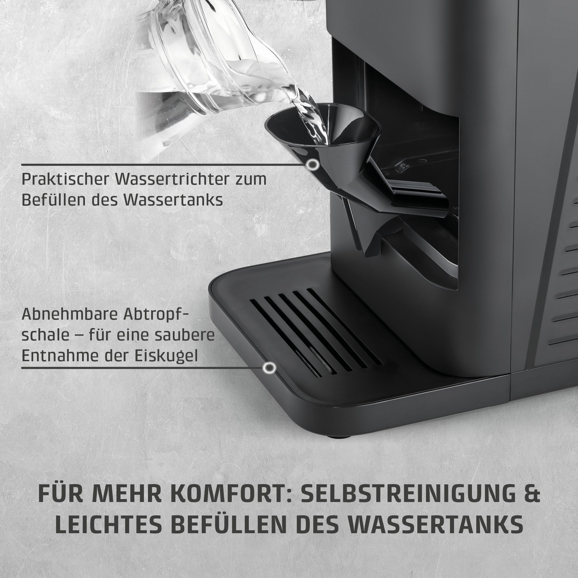 CASO IceBall Pro Eiskugelbereiter mit Kompressor – Kristallklare Eiskugeln 50–55 mm, 2 Kugeln/Stunde, 1,3 l Wassertank, Selbstreinigung, LED-Anzeige, mattschwarz