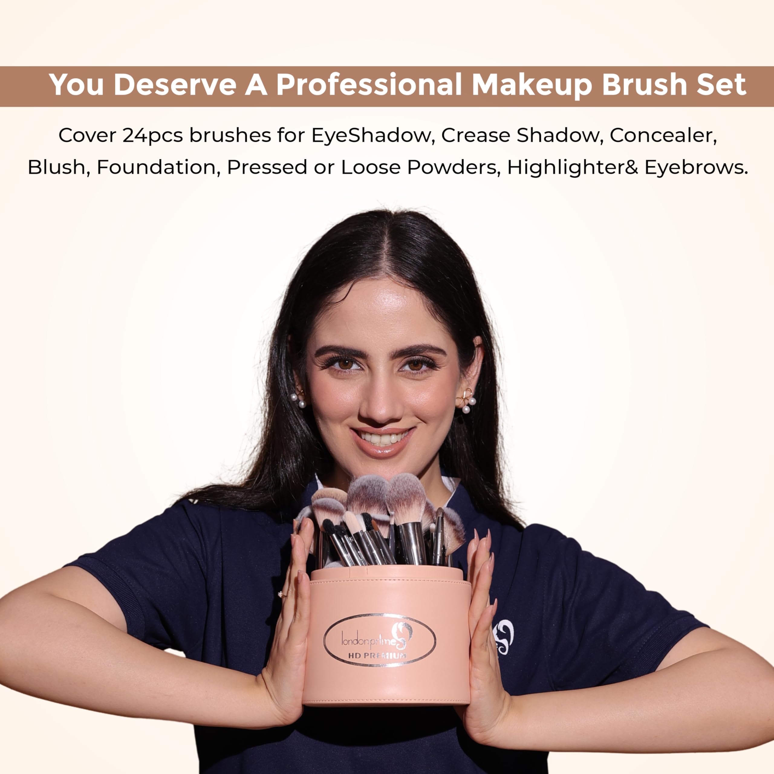 London Prime - Set di 24 pennelli da trucco per viso e occhi, morbidi pennelli professionali per fondotinta, fard, ombretto, correttore e sfumature, set per donne e ragazze