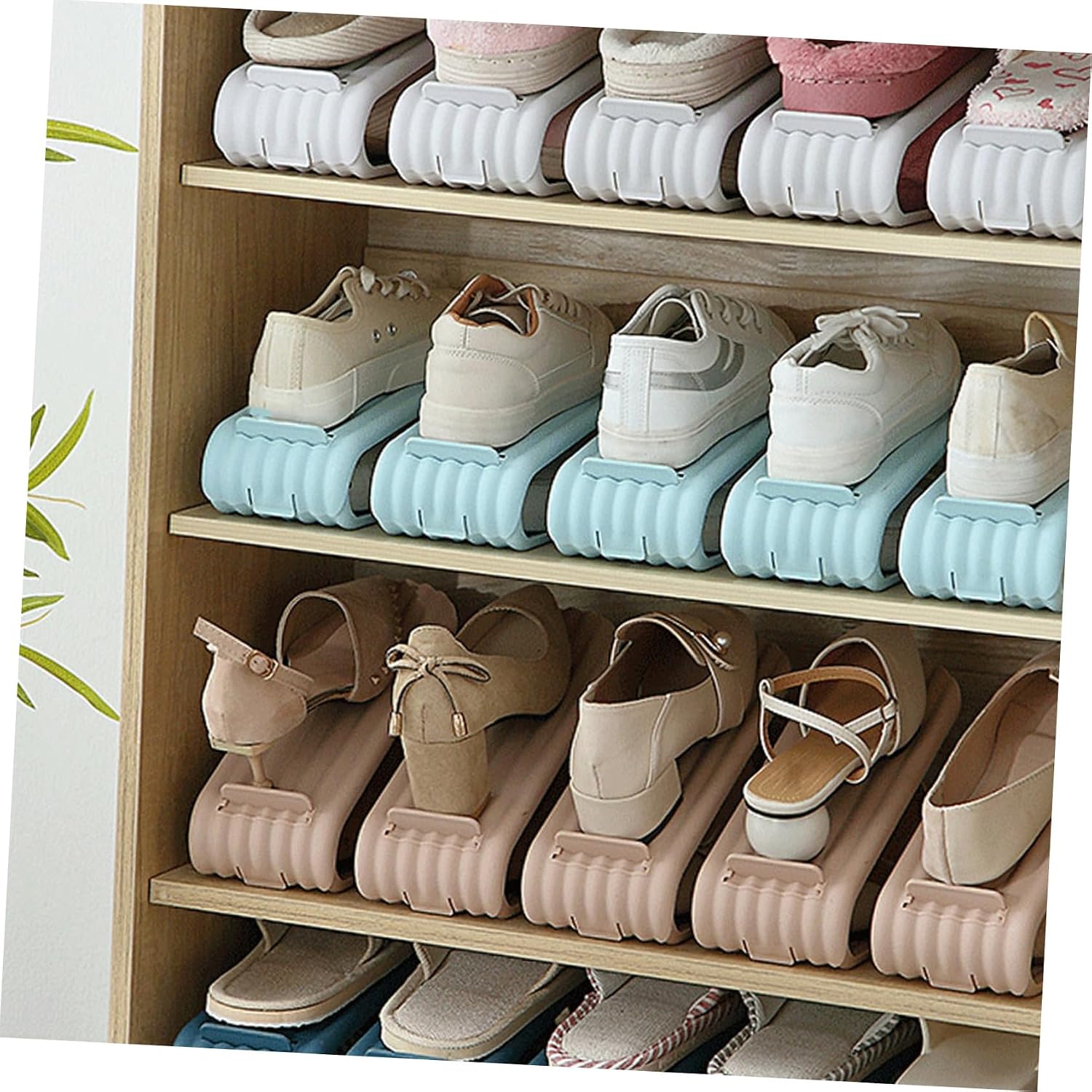 4pcs Double Layer Shoe Rack Organizer Adjustable Slots Plastic Shoe Holders for Home Storage Space-Saving Stand