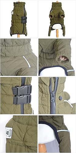 Miniatura 2 de Abrigo cálido para perro, chaleco de doble capa para perro, 4 patas cubiertas, resistente al viento, impermeable, reflectante, verde oliva, talla XXL