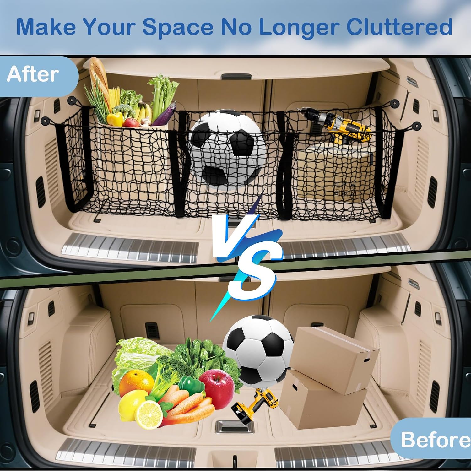 Luggage Net Car Boot Net Elastic Luggage Net Caravan for Camping, Travel and Storage, Load Securing Net 110 x 30 x 30 cm, Storage Net Universal, Mesh Compartments image 4