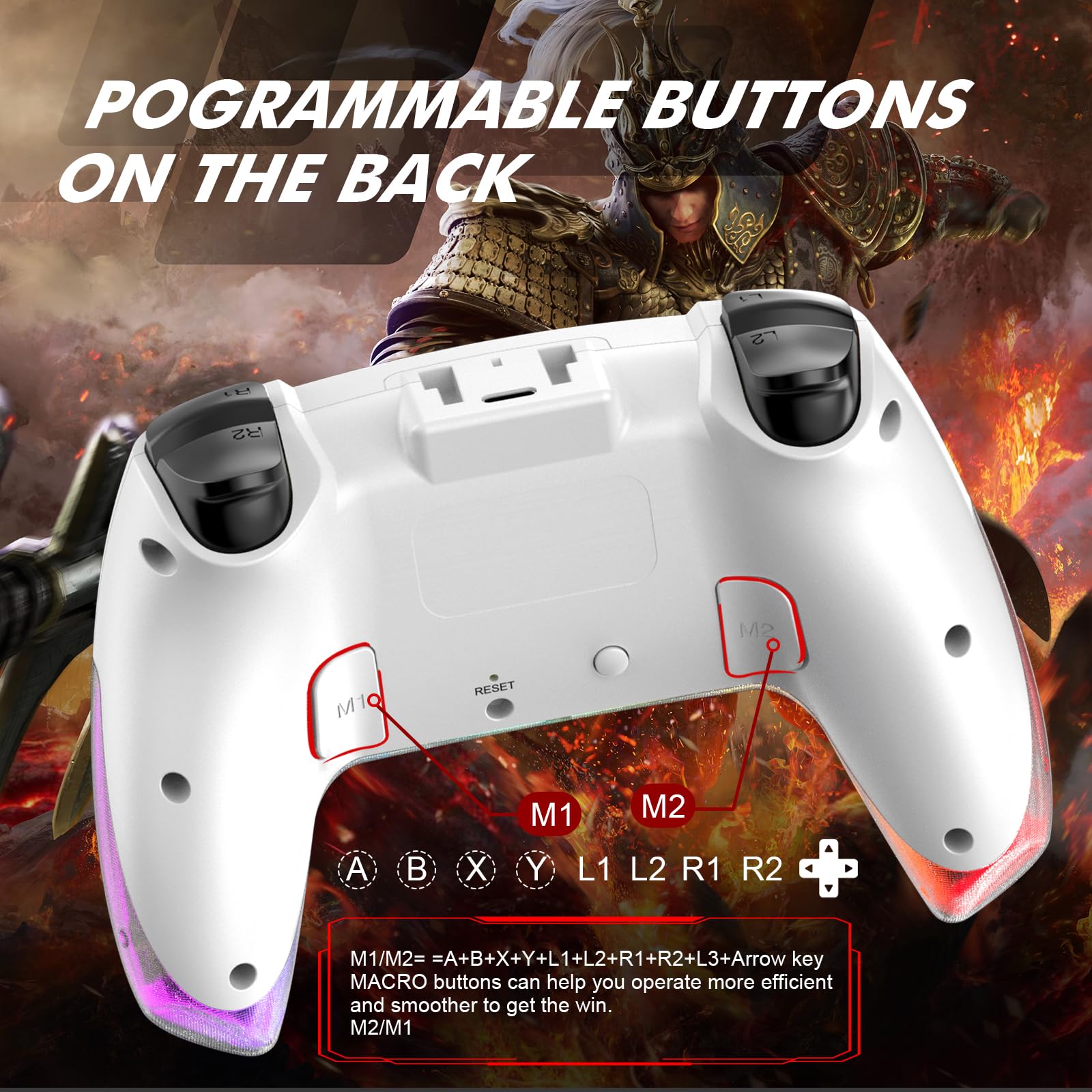 Tacilin Wireless Controller für PS4, Gamepad Joystick mit Turbo, Dual Vibration, 6-Achsen-Gyro-Sensor, RGB-Licht, 3,5-mm-Audiobuchse kompatibel mit PS4/Slim/Pro