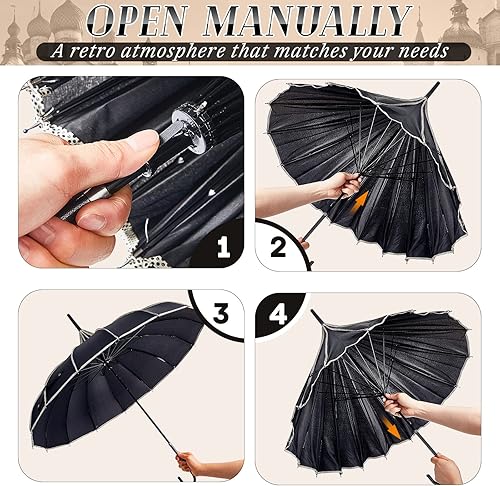 Miniatura 4 de Parasoles góticos grandes para protección solar, 4 unidades, sombrilla gótica con mango largo para protección contra rayos UV para mujer