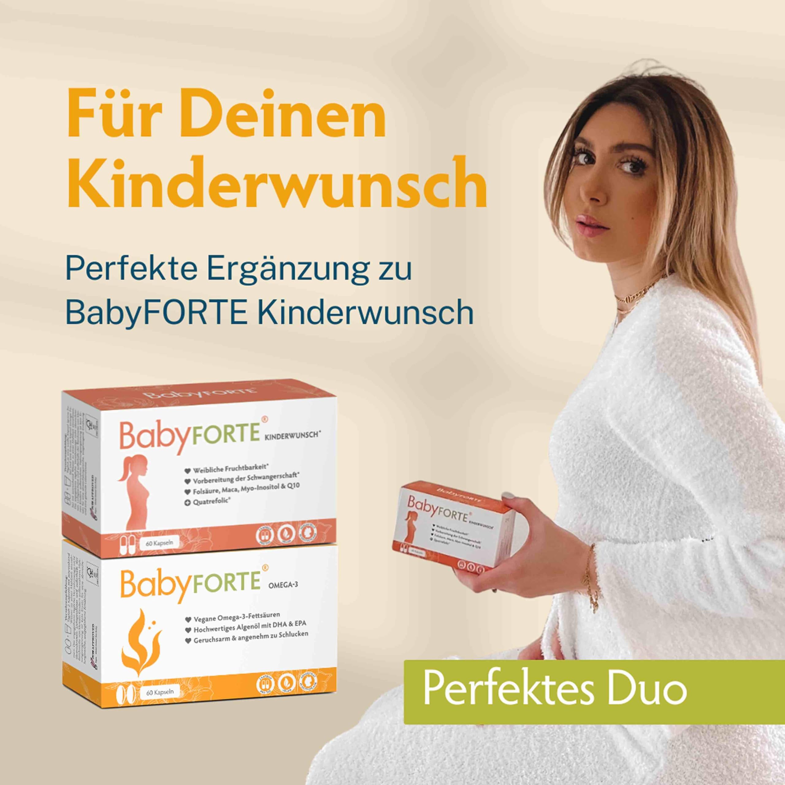 BabyFORTE Omega-3 Algenöl, optimales DHA & EPA Verhältnis, vegan, 60 Kapseln, Kinderwunsch Vitaminen kombinierbar
