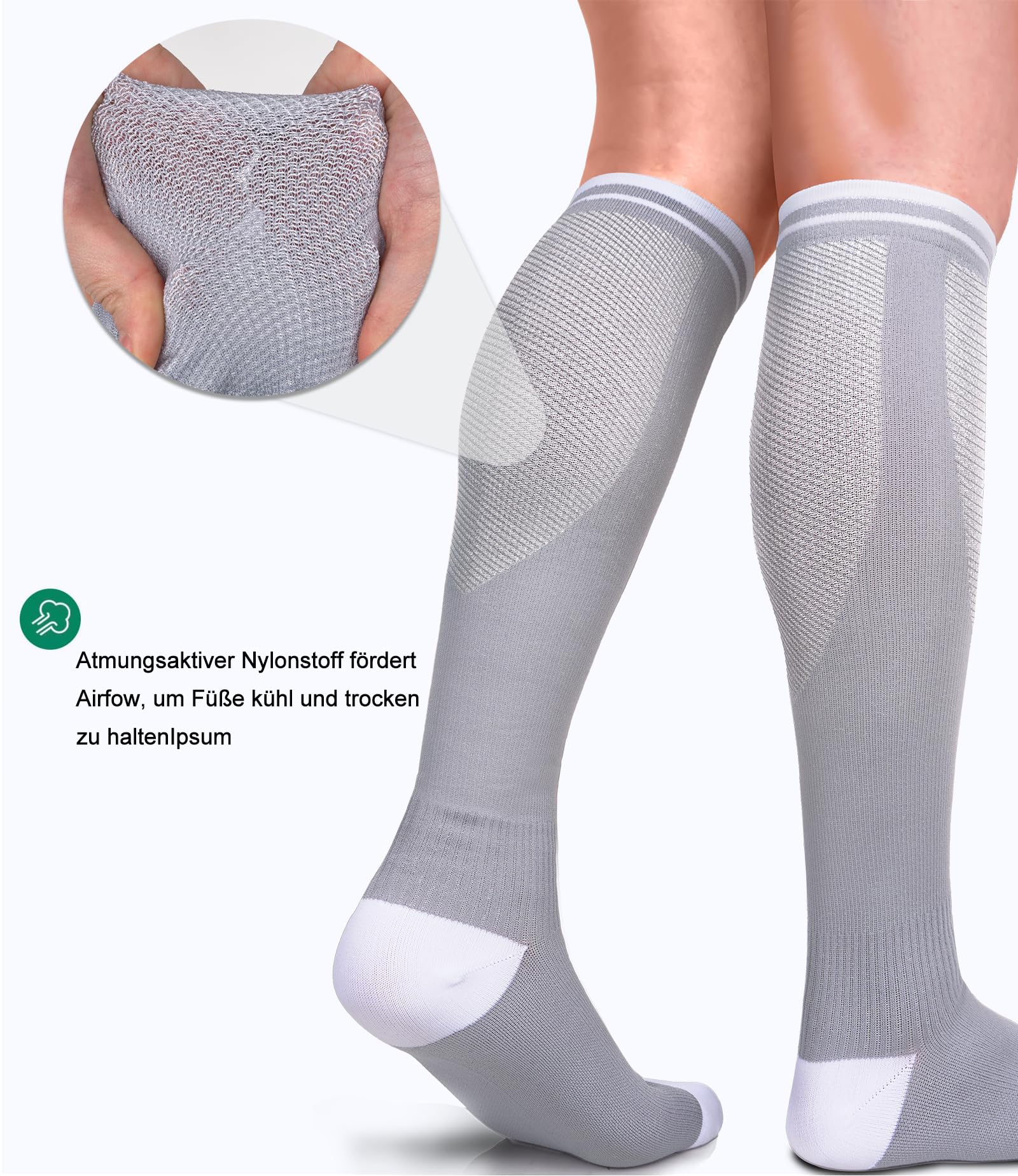 ACTINPUT Kompressionsstrümpfe Damen und Herren 4 Paar, Bunte Stützstrümpfe Kompressionssocken Atmungsaktiv kniestrümpfe trombosestruempfe reitsocken laufsocken（4123 - Schwarz，L-XL）