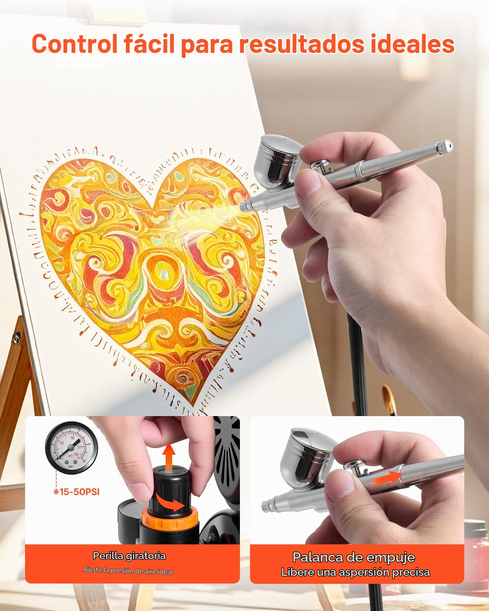 VEVOR Kit de Aerógrafo con Compresor de Aire 1/6 HP con Tanque 3 Aerógrafos de Doble Acción con 3 Boquillas, Manguera, 6 Pinturas Acrílicas, Kit de Pintura para Decoración de Tartas, Maquetas, Uñas