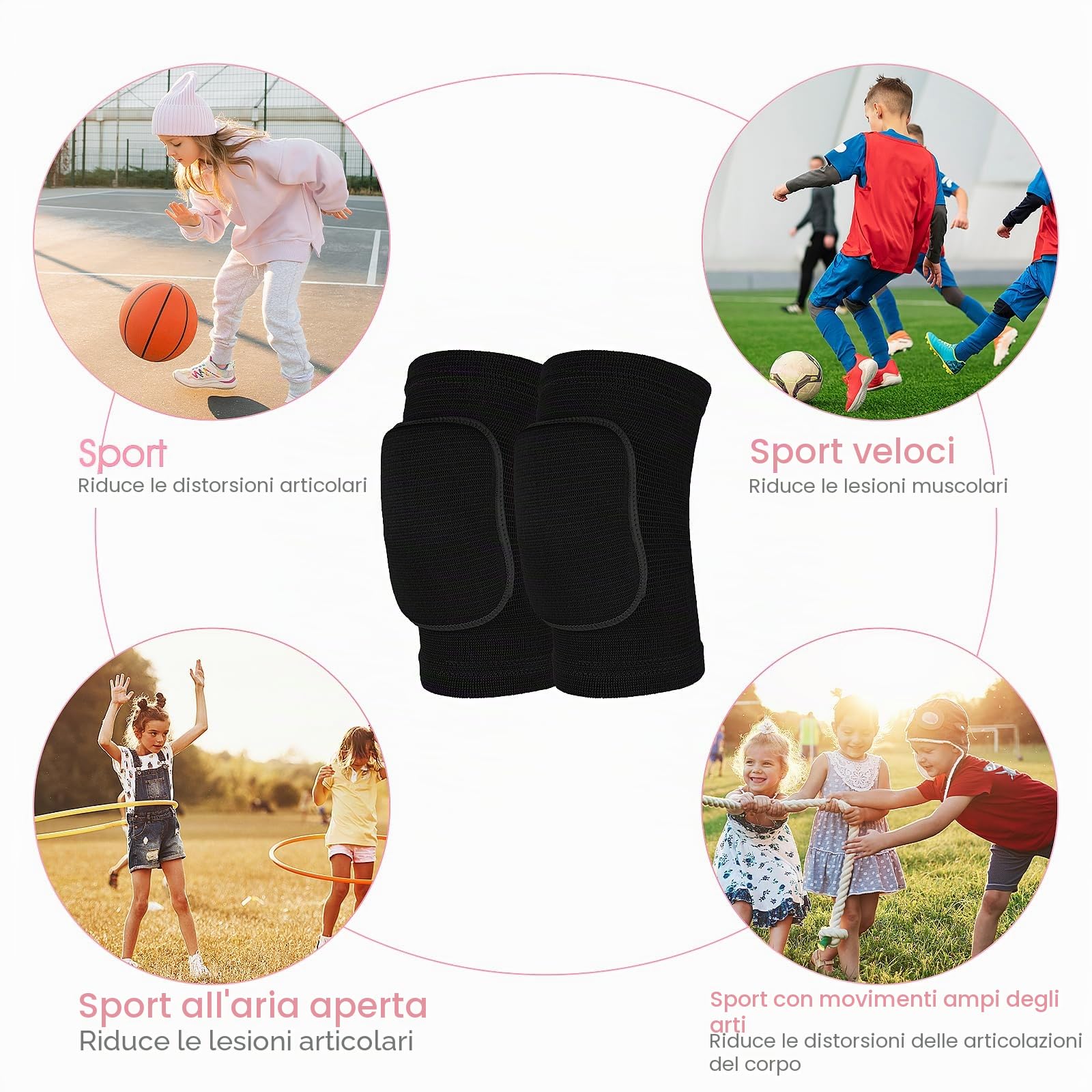 Ginocchiere per bambini, ginocchiere per danza per bambini, spugna addensata per ginocchiere da pallavolo, ginocchiera sportiva antiscivolo per giovani ragazze, ginocchiere elastiche e morbide per