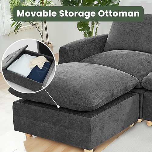 Miniatura 7 de Sofá modular modular con reposabrazos reversible para casa de gato, 3 plazas con otomana de almacenamiento, sofá convertible en forma de L para sala