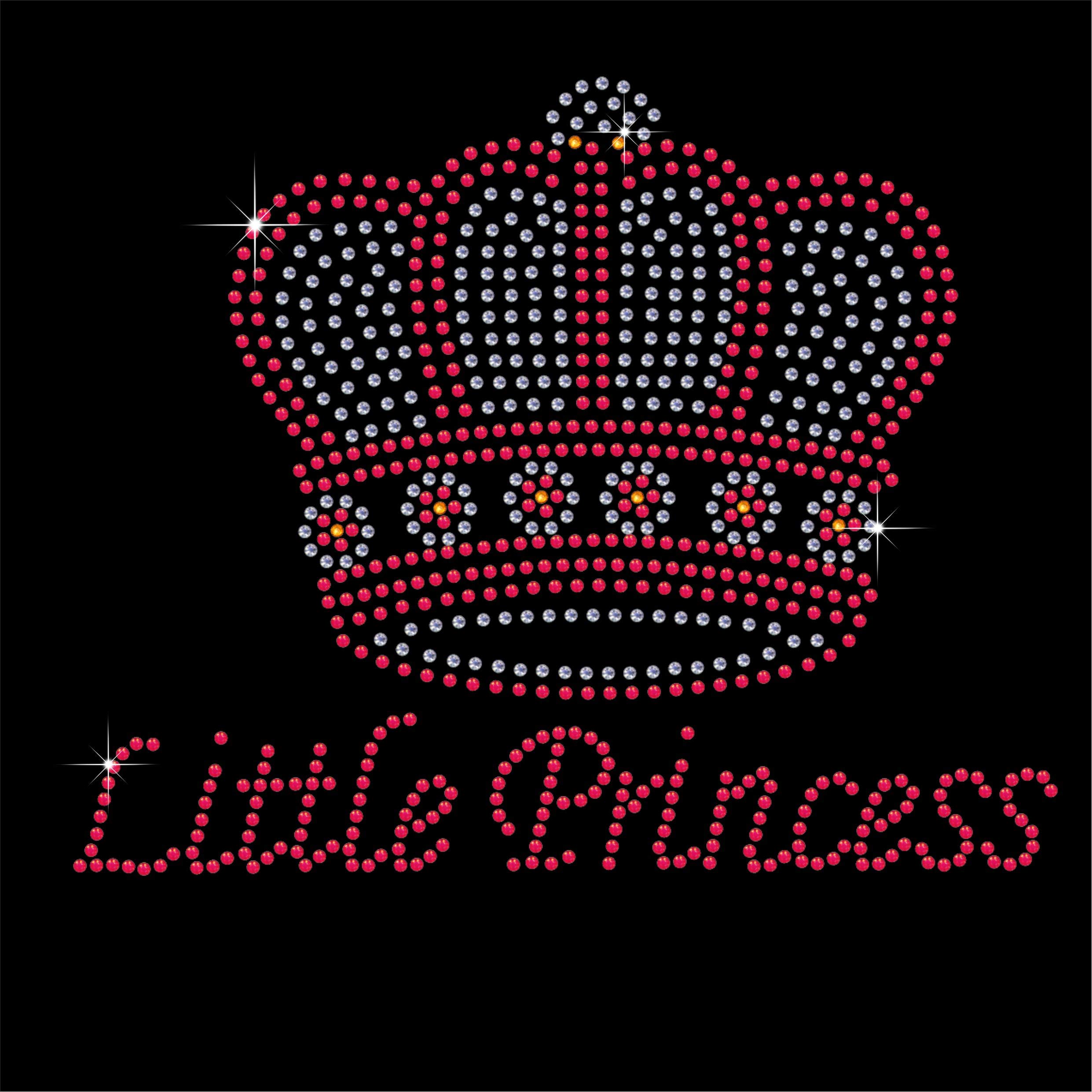 TShirt Showroom Little Princess with Royal Crown Hotfix Rhinestone Diamante Iron on Transfer Motif Applique