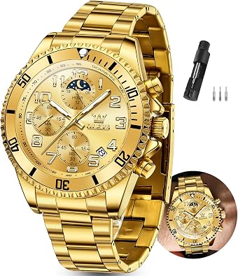 OLEVS Watches Men Waterproof Luxury Big Face Mens Watch Stainless Steel Day Date Quartz Analog Dress Watches for Men Luminous Relojes De Hombre Green/Blue/Black/Gold