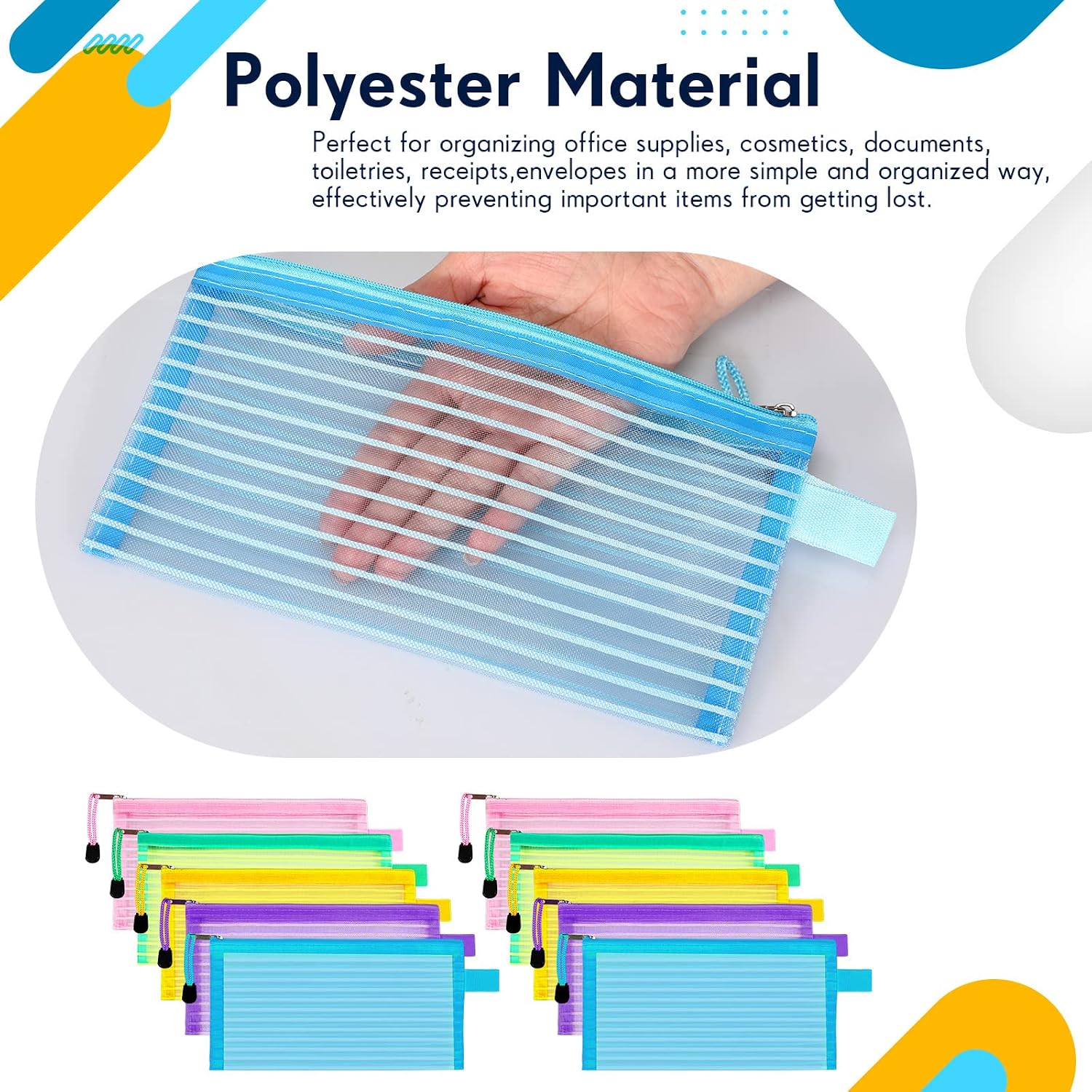 Sabary 50 Pack School Supplies Zipper Mesh Pouch Pencil Pen Case A6 Pencil Storage Pouches Bulk Bag Multipurpose Travel Bags for Office School Classroom Supplies Travel Accessories Pen Storage