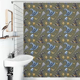 Halloween Witch Hats Broomsticks Stars Shower Curtain Soft Waterproof Bath Curtain Polyester Fabric Shower Curtains Bathroom Accessories Decor for Kids & Adults 72x72Inch