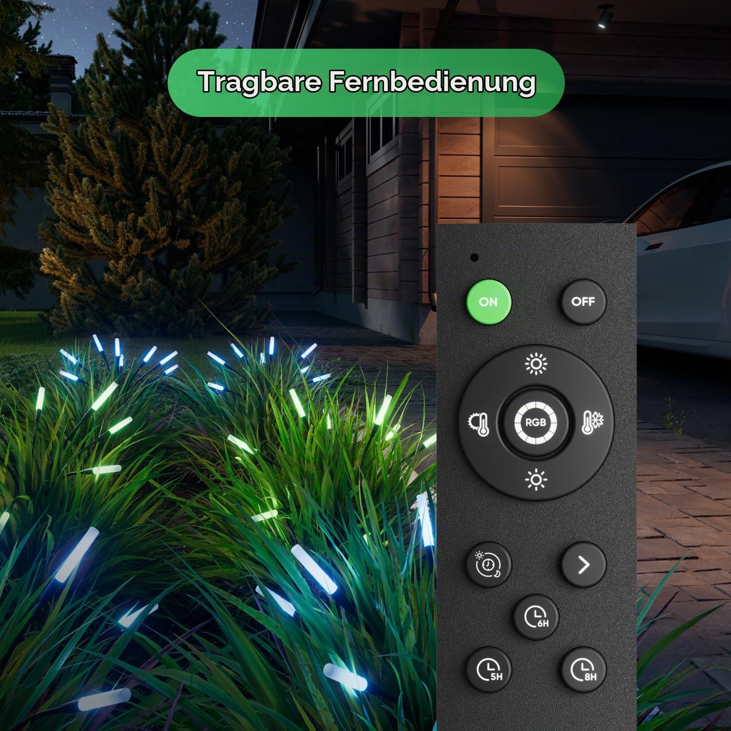 Nanoleaf Solarlampen für Außen Garten (2er Set) mit Fernbedienung, 8 adressierban warmweißem/multicolor LEDs, Firefly Solarlicht, Timer & Szenen, IP65 wasserdicht, Gartenlichter für Weg, Hof, Terrasse