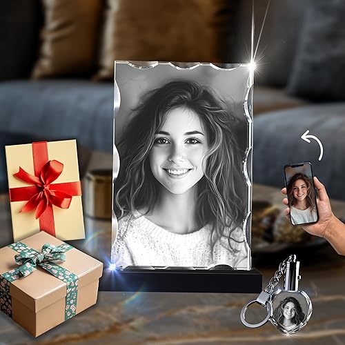 CAPTUR3D Foto de cristal de alta calidad con base de luz LED, regalos conmemorativos personalizados para mamá, papá, esposa, hombres, seres