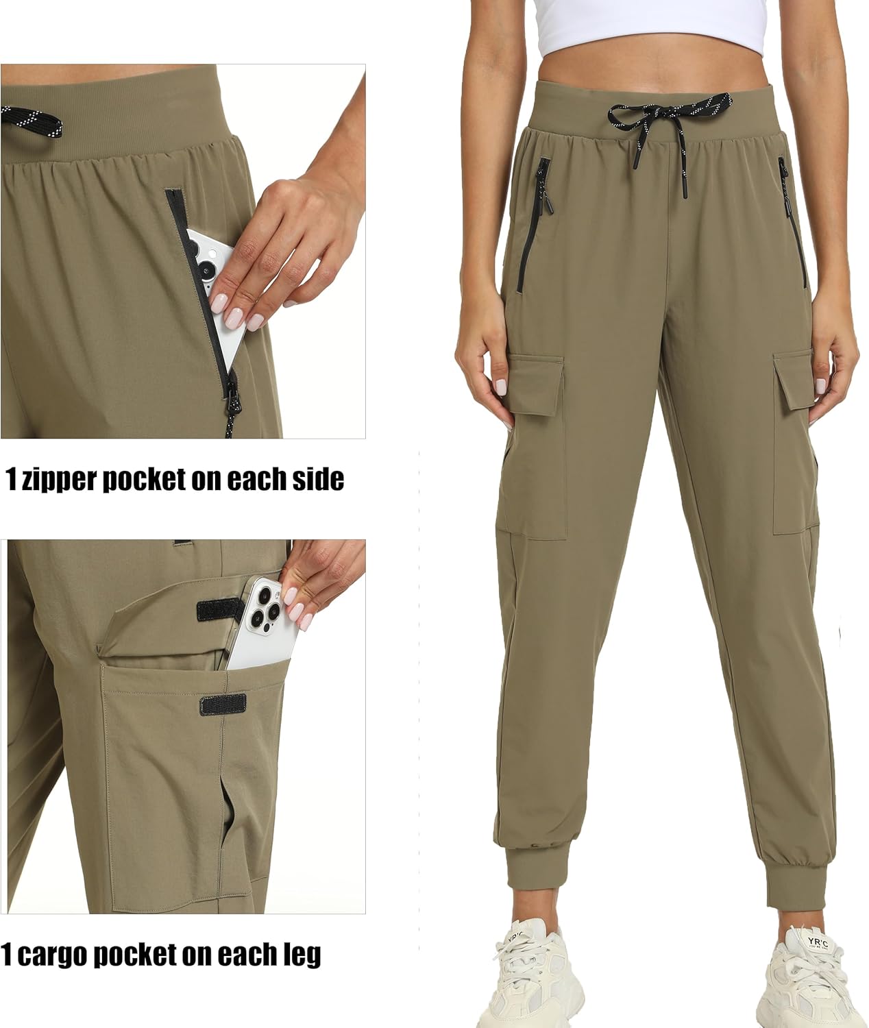 Women's Joggers with Pockets Lightweight - Water Resistant Cargo Athletic Pants for Hiking Running Camping Travel - Image 3