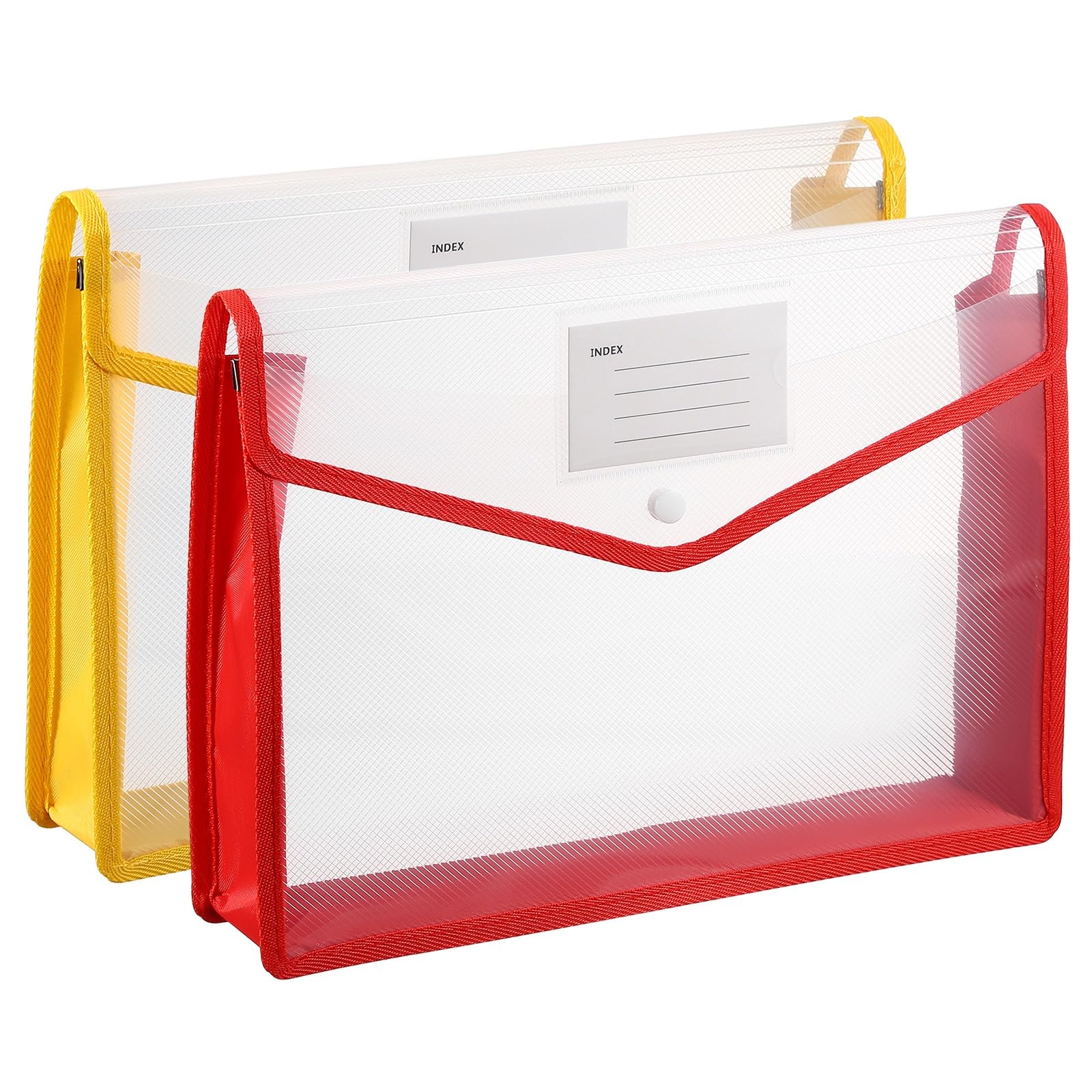 PATIKIL Plastic Expanding File Folders, 2 Pack A4 File Folder Envelopes Letter Size Document Organizer Supplies with Snap Closure for Classroom Office, Red/Yellow, Horizontal