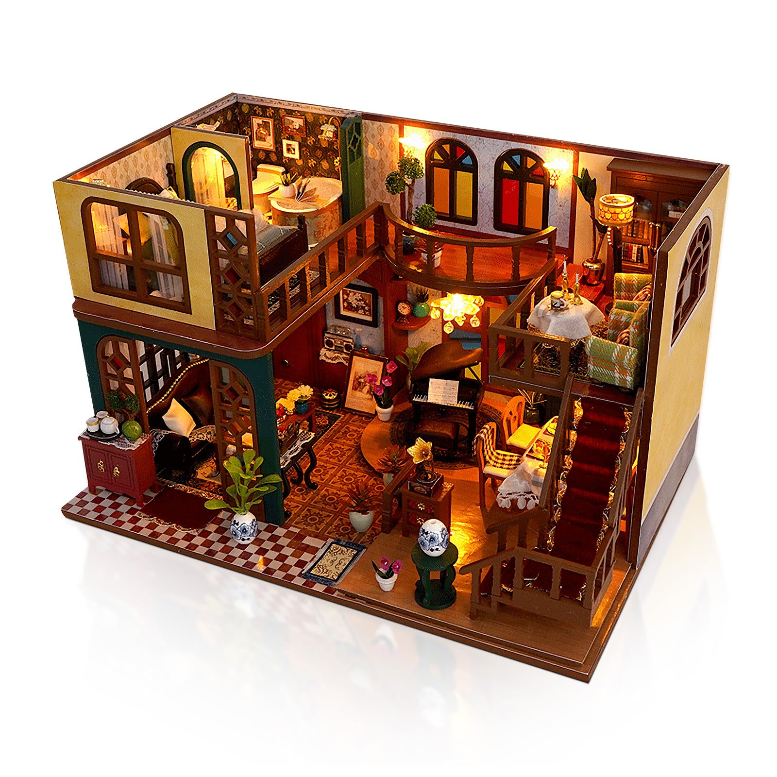 Cuteefun Zestaw miniaturowy domek dla lalek, drewniany domek dla lalek z diodami LED, mały zestaw domowy dla dorosłych, wyjątkowe prezenty na urodziny, Boże Narodzenie (orientalny urok)