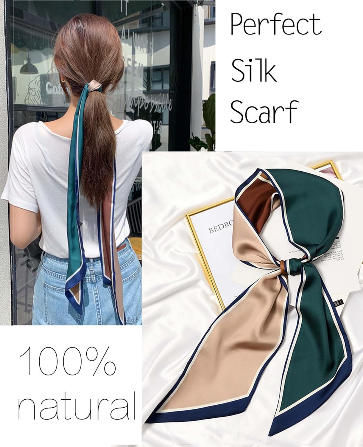 kcctoo 59” Long Silk Like Head Scarf Women's Fashion Square Neck Satin Scarfs for Bag Hair Scarves Gift 59 * 5.9” - Image 6