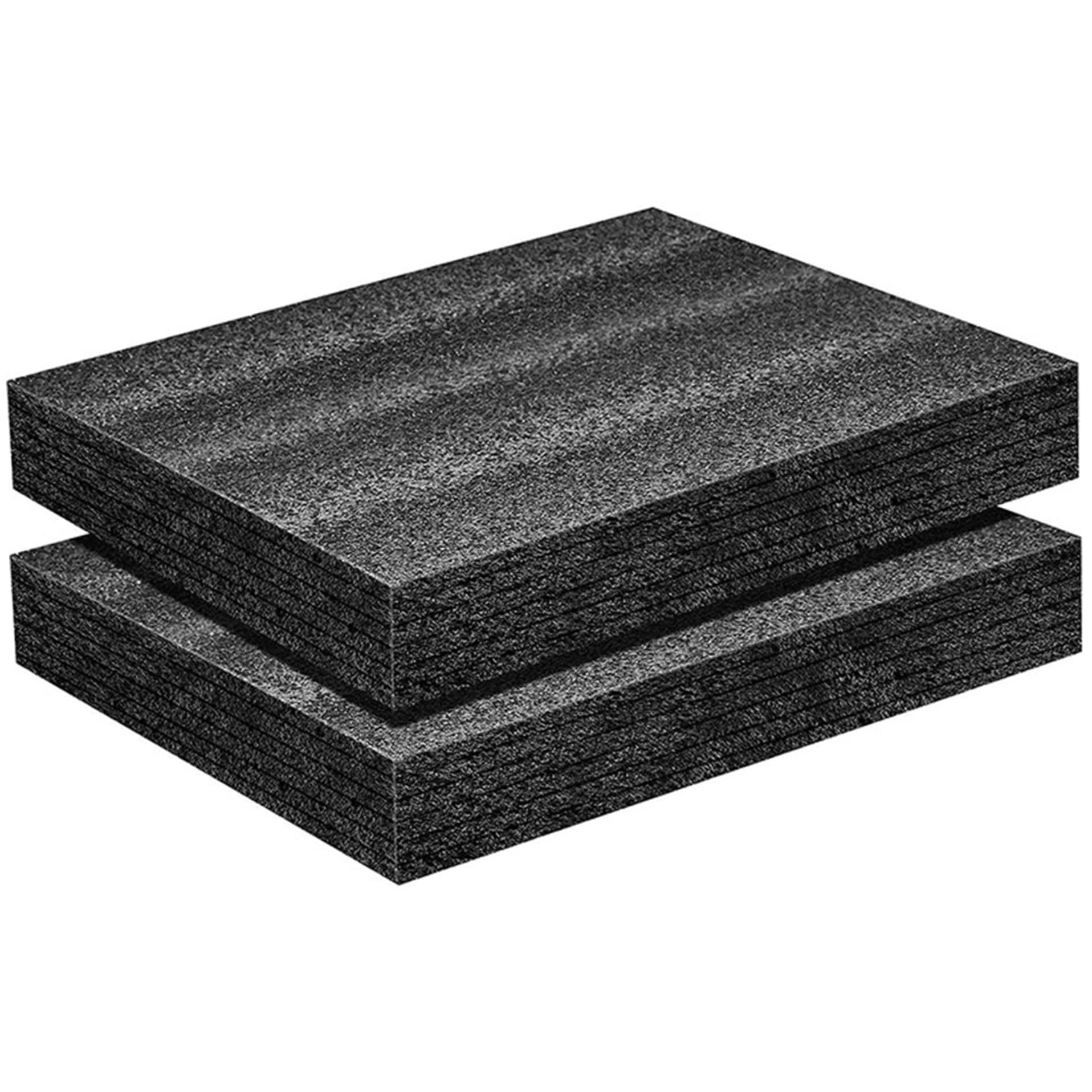 Hoja de espuma de polietileno|Hoja de espuma de polietileno, paquete de 2, cortable, negro, 16x12x2 pulgadas