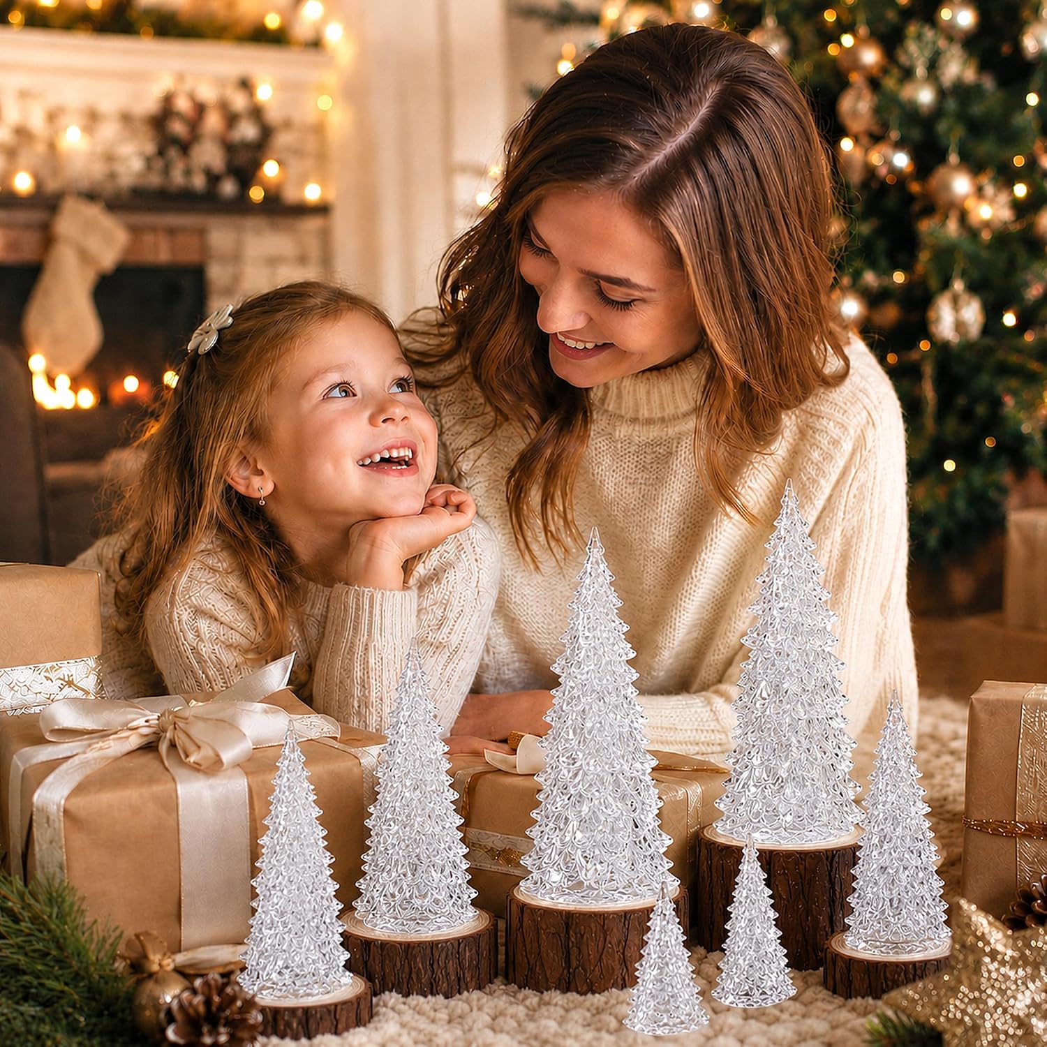 8 Pcs Clear Acrylic Tabletop Christmas Trees, Crystal Xmas Tree Centerpiece