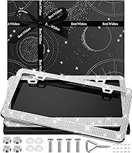 2 Pack Bling License Plate Frame for Women, Stainless Steel Cute Car Accessories, Lasting Sparkly License Plate Holder with Diamond Rhinestone Crystals, White, 12.2" x 6.2"