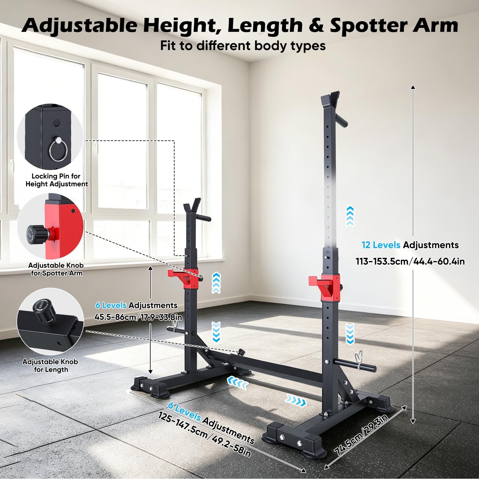 Supporto regolabile per squat e manubri, 12 livelli, 300 kg, per casa