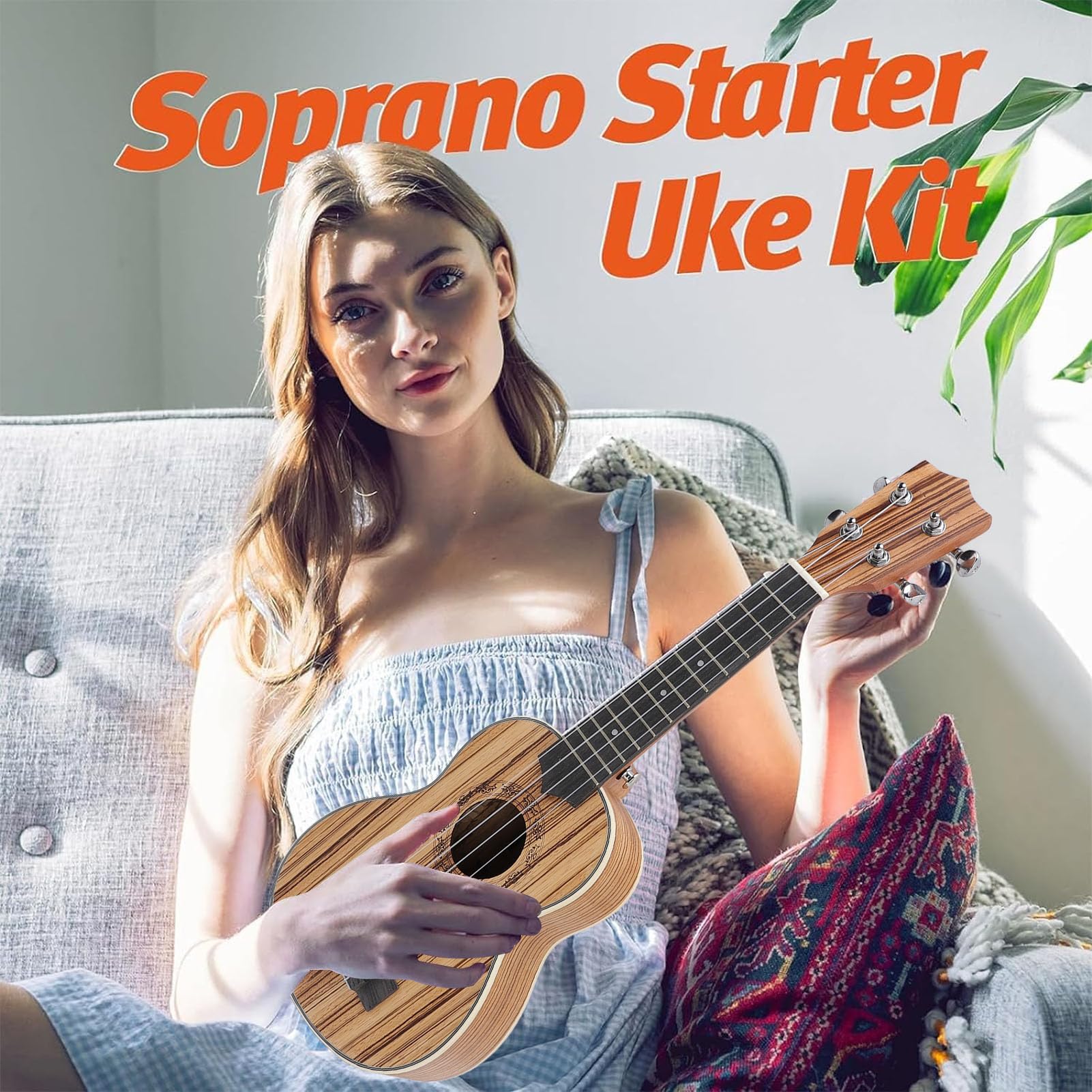 Ukulele soprano, Legno di zebra da 21 pollici Splendida struttura Suono caldo e ricco Ukulele per principianti Risonanza chiara e bella Kit Ukelele con accordatore per bretelle