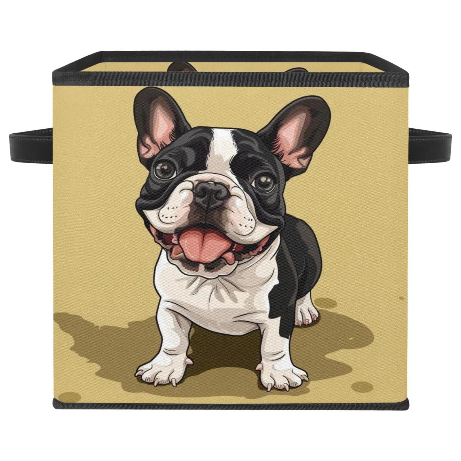 Panier de rangement bouledogue français pliable avec double poignée