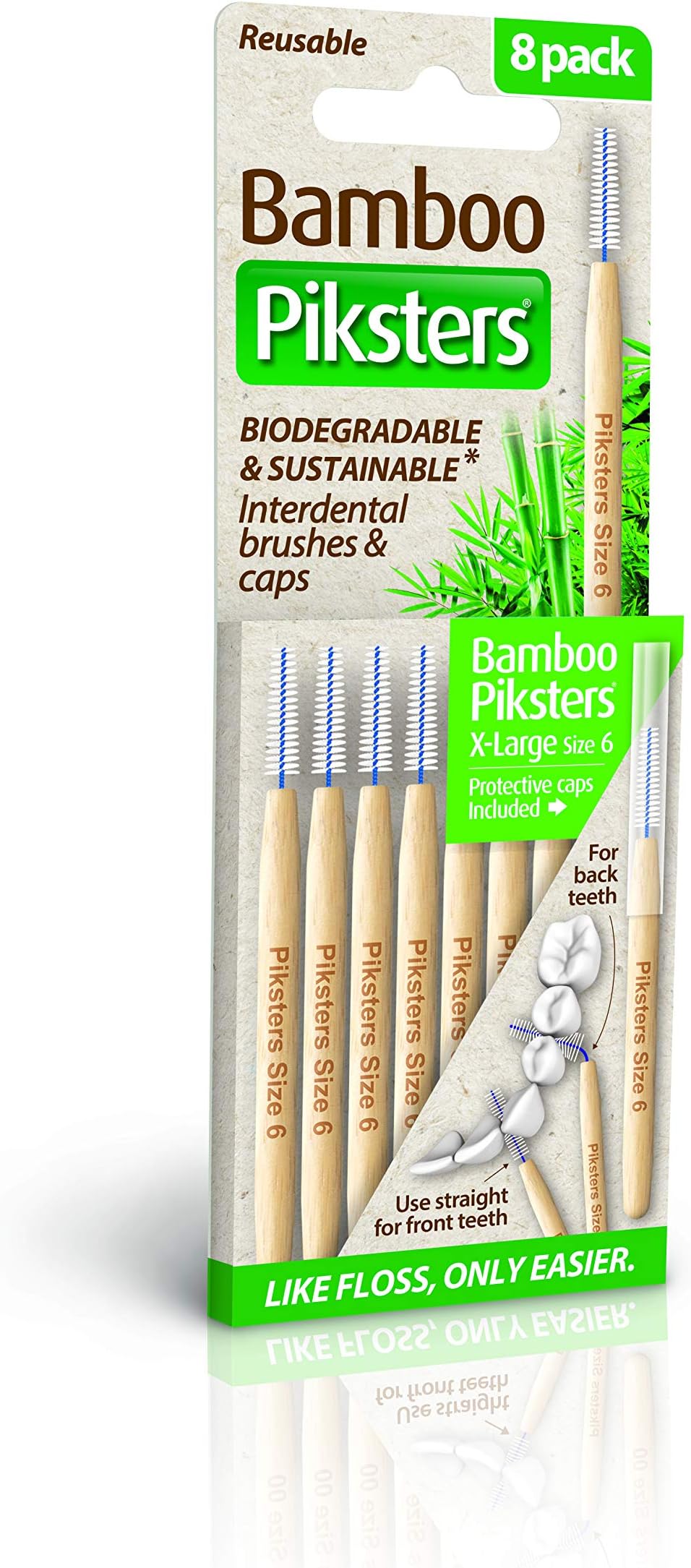 Bamboo Piksters Interdental Brushes | Sizes 00-6 | 8 Pack (8 Pack, Size 6 (Green))