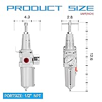 Vista 13 de NANPU 3/4" NPT High Pressure Air Filter/Regulator Combo, T-Handle, Semi-Auto Drain, 0-300 Gauge, Metal Bowl