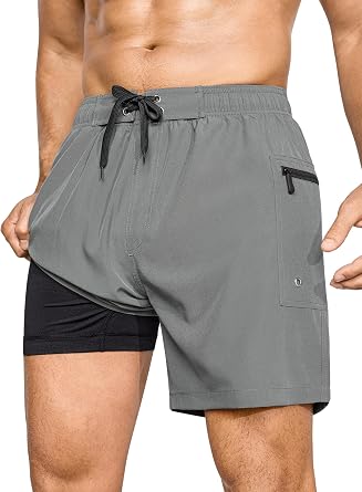 SILKWORLD Mens Swim Trunks 6" Quick Dry Bathing Suit Beach Swimming Shorts with Compression Liner and Zipper Pockets