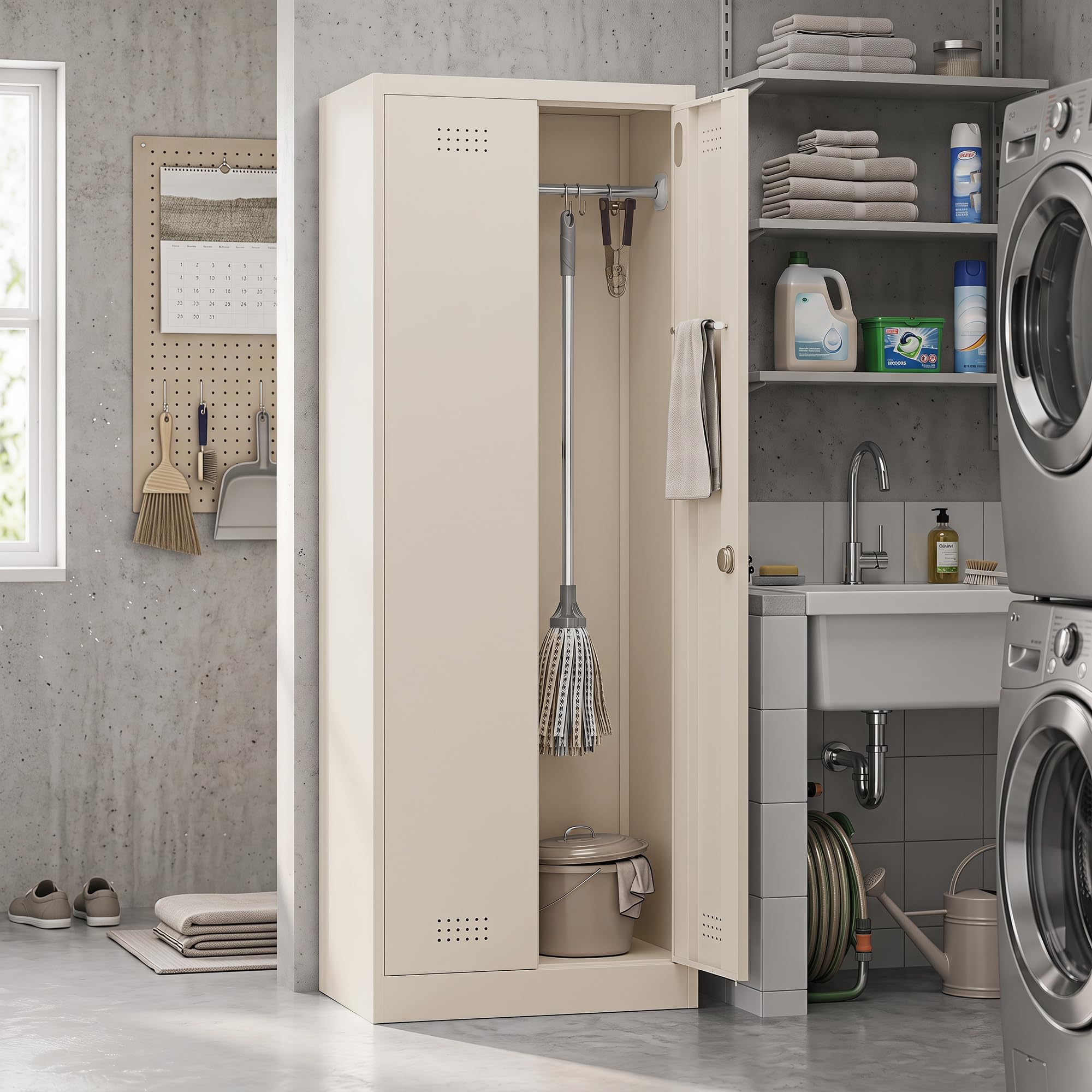 HOMCOM Armadio Porta Attrezzi in Acciaio con Serratura Capacità 80 kg Crema