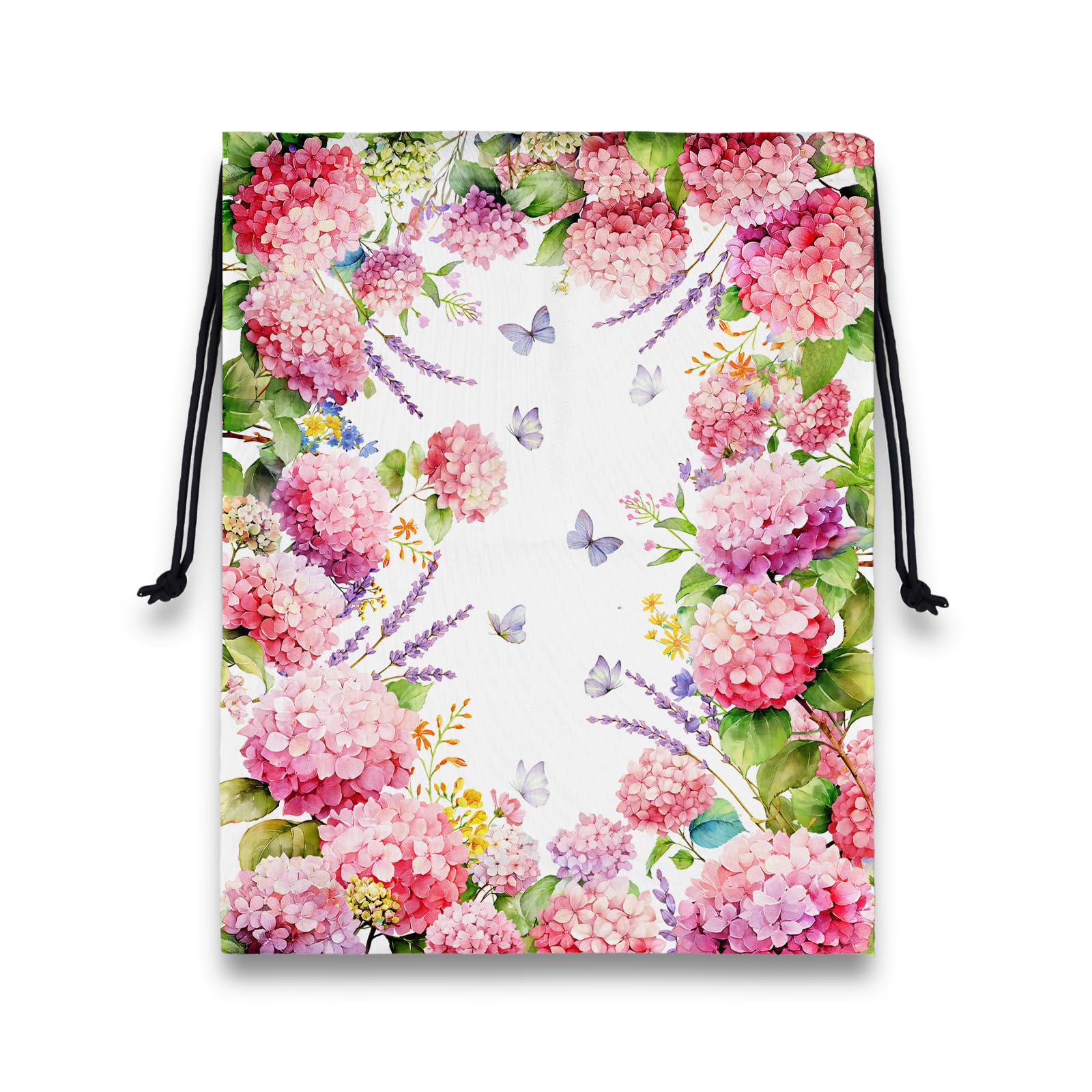 Grip Bags Hydrangea Flower Pink Butterfly Drawstring Pouch for Gym Gymnasts