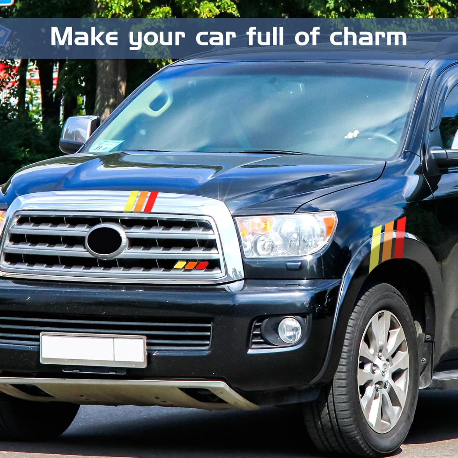 Tallew 4 Sets Tri Color Grille Badge Emblem Classic Retro Tri Color Stripe Decal Sticker Decoration Car Truck Label Compatible with Toyota Tundra, Yellow Orange Red